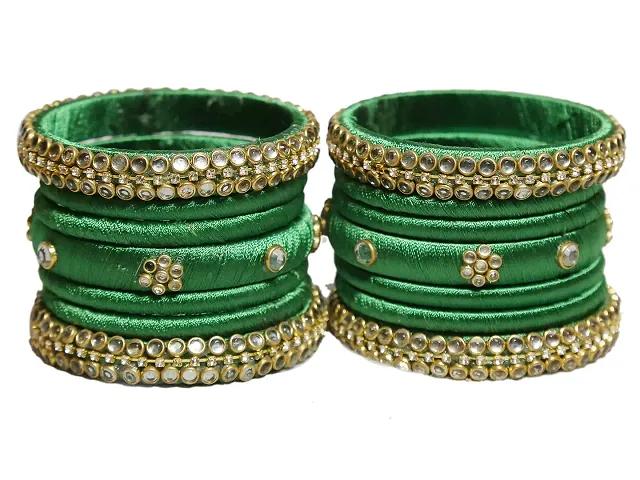 DISHU Handmade Silk Thread Bangles Set Of 14