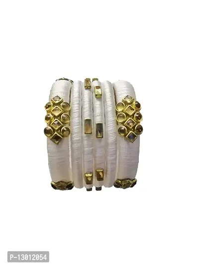 Handmade white colour silk thread bangles for women-thumb0