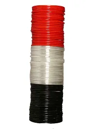 DISHU Plain Glass Red White Black Bangles Set Of 72-thumb1