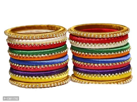 DISHU Handmade Silk Thread Multicolor Bangles Set Of 12-thumb2