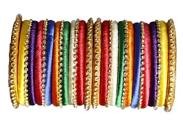 DISHU Handmade Silk Thread Multicolor Bangles Set Of 12-thumb4