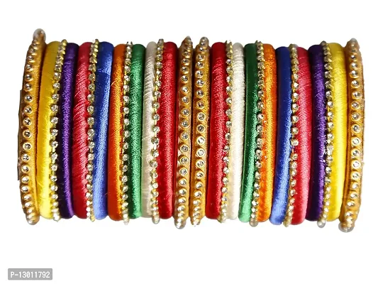 DISHU Handmade Silk Thread Multicolor Bangles Set Of 12-thumb5