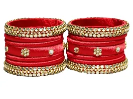 Dishu Handmade Silk Thread Red Bangles Set Of 14-thumb2