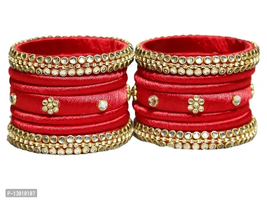 Dishu Handmade Silk Thread Red Bangles Set Of 14-thumb3