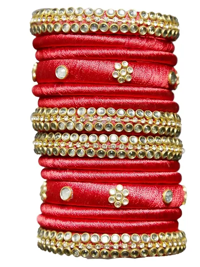 Dishu Handmade Silk Thread Bangles Set Of 14