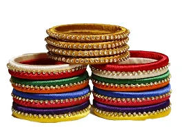 DISHU Handmade Silk Thread Multicolor Bangles Set Of 12-thumb3