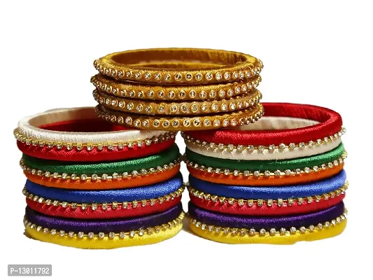 DISHU Handmade Silk Thread Multicolor Bangles Set Of 12-thumb4