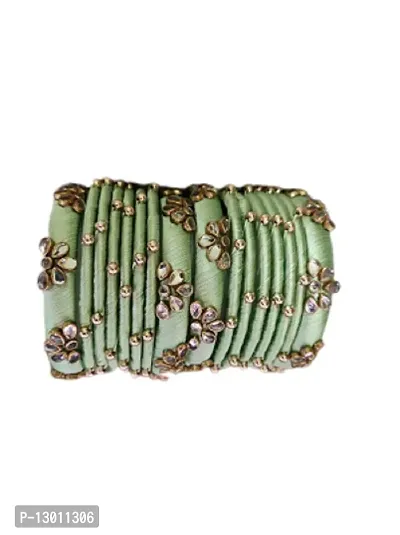 Saumakshi Designs Kundan Silk Thread Bangles Set for Women, Girls (Sea Green 2.4)-thumb0