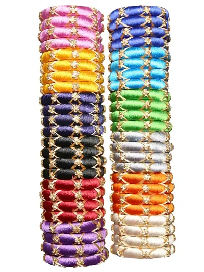 DISHU Big Combo Kundan Silk Thread Bangles Set ,, (Kris Cross)(Set of 48)