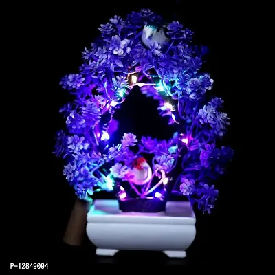 Artificial Bonsai Tree with Sparrow - Living Room Dining Table Decor |Home,Office Party Decor |Speacial Ocassion Decor | Festival Theme Decorative | Purple Color with MULTI Light-thumb0