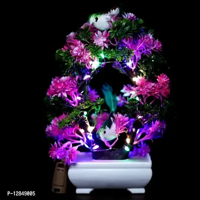 Artificial Bonsai Tree with Sparrow - Living Room Dining Table Decor |Home,Office Party Decor |Speacial Ocassion Decor | Festival Theme Decorative | Pink  Green Color with MULTI Light-thumb0