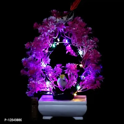 Artificial Bonsai Tree with Sparrow - Living Room Dining Table Decor |Home,Office Party Decor |Speacial Ocassion Decor | Festival Theme Decorative | Pink Color with MULTI Light-thumb0