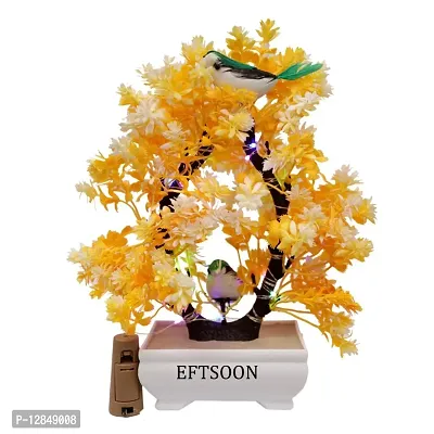 Artificial Bonsai Tree with Sparrow - Living Room Dining Table Decor |Home,Office Party Decor |Speacial Ocassion Decor | Festival Theme Decorative | Yellow Color with MULTI Light-thumb2
