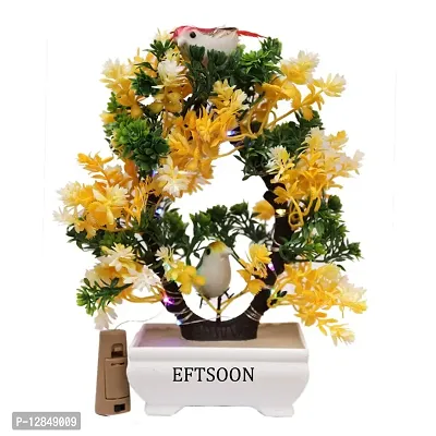 Artificial Bonsai Tree with Sparrow - Living Room Dining Table Decor |Home,Office Party Decor |Speacial Ocassion Decor | Festival Theme Decorative | Yellow  Green Color with MULTI Light-thumb3