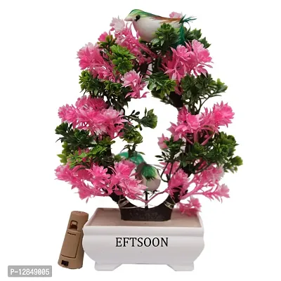 Artificial Bonsai Tree with Sparrow - Living Room Dining Table Decor |Home,Office Party Decor |Speacial Ocassion Decor | Festival Theme Decorative | Pink  Green Color with MULTI Light-thumb2