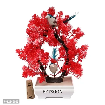 Artificial Bonsai Tree with Sparrow - Living Room Dining Table Decor |Home,Office Party Decor |Speacial Ocassion Decor | Festival Theme Decorative | Red Color with MULTI Light-thumb3