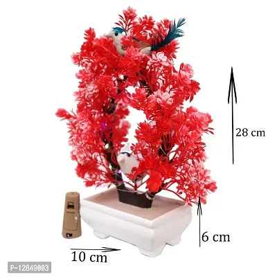 Artificial Bonsai Tree with Sparrow - Living Room Dining Table Decor |Home,Office Party Decor |Speacial Ocassion Decor | Festival Theme Decorative | Red Color with MULTI Light-thumb4