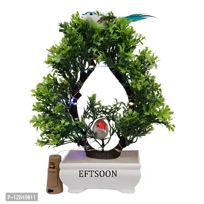 Artificial Bonsai Tree with Sparrow - Living Room Dining Table Decor |Home,Office Party Decor |Speacial Ocassion Decor | Festival Theme Decorative | Green Color Dhaniya with MULTI Light-thumb2