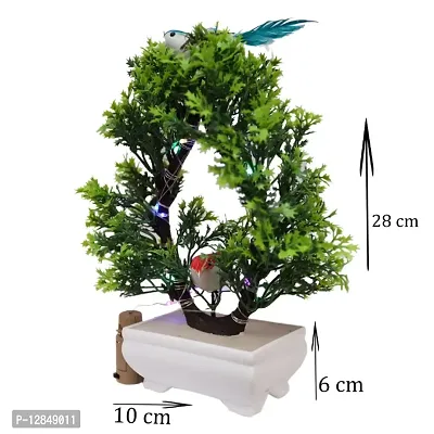 Artificial Bonsai Tree with Sparrow - Living Room Dining Table Decor |Home,Office Party Decor |Speacial Ocassion Decor | Festival Theme Decorative | Green Color Dhaniya with MULTI Light-thumb3