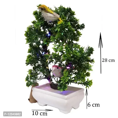 Artificial Bonsai Tree with Sparrow - Living Room Dining Table Decor |Home,Office Party Decor |Speacial Ocassion Decor | Festival Theme Decorative | Green Color with MULTI Light-thumb3
