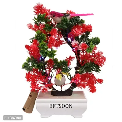 Artificial Bonsai Tree with Sparrow - Living Room Dining Table Decor |Home,Office Party Decor |Speacial Ocassion Decor | Festival Theme Decorative | Red  Green Color with MULTI Light-thumb2