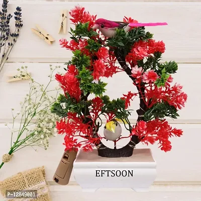 Artificial Bonsai Tree with Sparrow - Living Room Dining Table Decor |Home,Office Party Decor |Speacial Ocassion Decor | Festival Theme Decorative | Red  Green Color with MULTI Light-thumb3