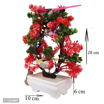 Artificial Bonsai Tree with Sparrow - Living Room Dining Table Decor |Home,Office Party Decor |Speacial Ocassion Decor | Festival Theme Decorative | Red  Green Color with MULTI Light-thumb4