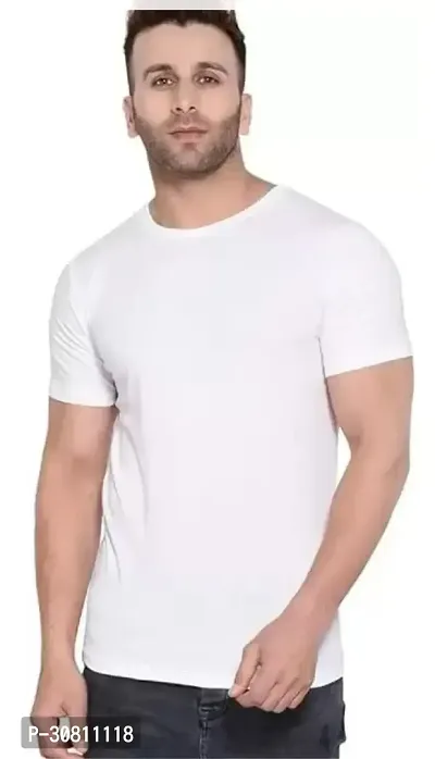 Reliable White Cotton Blend Solid T-Shirt For Men