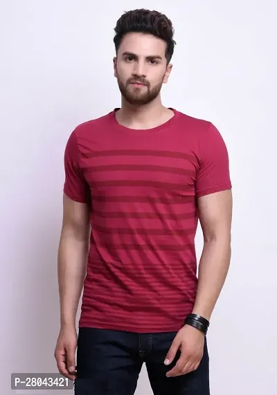 Stylish Maroon Cotton Blend Printed Round Neck Tees For Men-thumb0