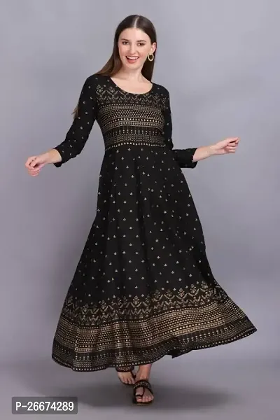 Stylish Black Viscose Rayon Printed Anarkali Kurti For Women