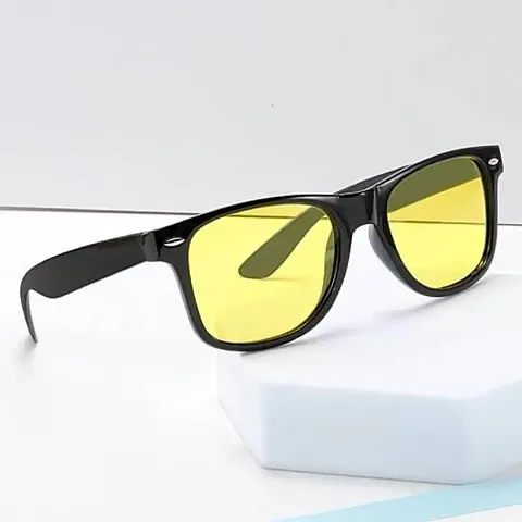 Abster UV Protection Night Driving Wayfarer Retro Square Sunglasses for Men Women (9030-Blk-Yel|Yellow)