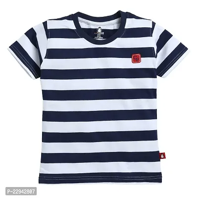 Kids Regular Fit Auto Striped Half Sleeve Tees T-Shirt for Boys Baby Kid | Navy-thumb0