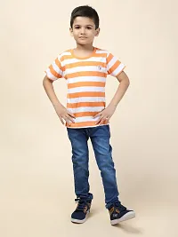 Kids Regular Fit Auto Striped Half Sleeve Tees T-Shirt for Boys Baby Kid | Navy-thumb1
