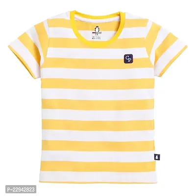 Kids Regular Fit Auto Striped Half Sleeve Tees T-Shirt for Boys Baby Kid | Yellow-thumb0