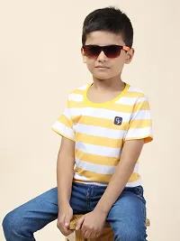 Kids Regular Fit Auto Striped Half Sleeve Tees T-Shirt for Boys Baby Kid | Yellow-thumb1