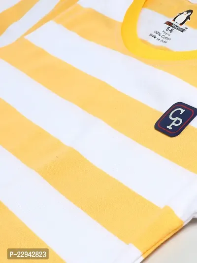Kids Regular Fit Auto Striped Half Sleeve Tees T-Shirt for Boys Baby Kid | Yellow-thumb3