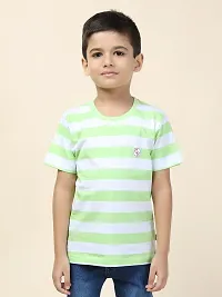 Kids Regular Fit Auto Striped Half Sleeve Tees T-Shirt for Boys Baby Kid | Green-thumb1