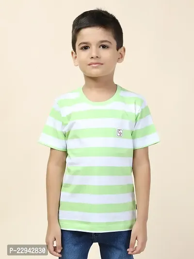 Kids Regular Fit Auto Striped Half Sleeve Tees T-Shirt for Boys Baby Kid | Green-thumb2