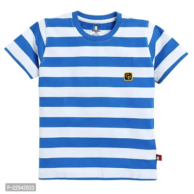 Kids Regular Fit Auto Striped Half Sleeve Tees T-Shirt for Boys Baby Kid | Royal Blue