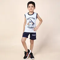 Kids Cute Trendy Sleeveless T-Shirt and Shorts for Boys Baby Kid  Casual Cotton Clothing Set | Arctic Ice   Black-thumb2