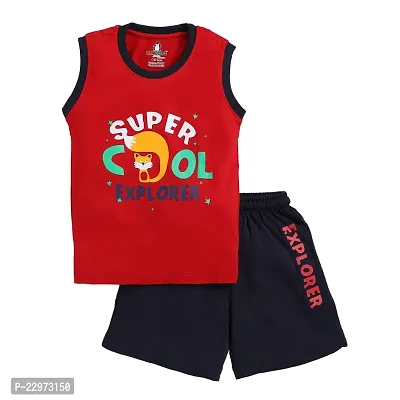 Kids Cute Trendy Sleeveless T-Shirt and Shorts for Boys Baby Kid  Casual Cotton Clothing Set | Red  Black