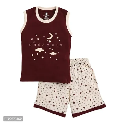 Kids Cute Trendy Sleeveless T-Shirt and Shorts for Boys Baby Kid  Casual Cotton Clothing Set | Maroon  Black