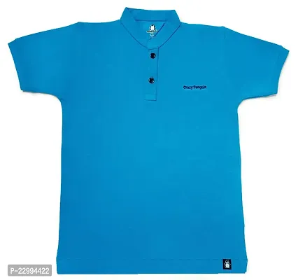 Boys Collar Neck Plain Polo T-Shirt | Blue-thumb0