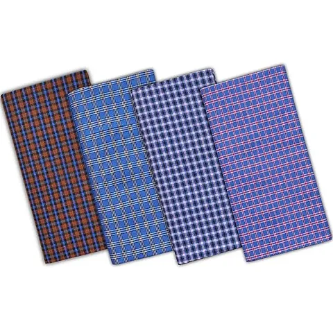 SSS Multi Color Cotton Checkered Lungi for Men's, Combo of 4, Size-2.25meters (Lungis)