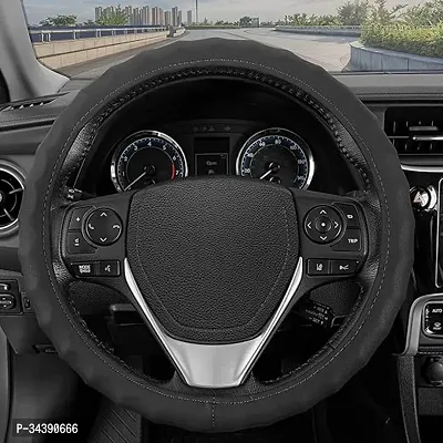 Edylinn Finger Leather Steering Wheel Cover for Car, Medium (14.5 - 15.5) Ergonomic Comfort Grip for Men  and Women, Car Steering Wheel Cover - Black Color, for Jaguar XE-thumb0