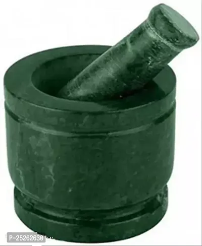 Green Marble Mortar And Pastle / Okhli Musli / Imam Dasta / Khalbatta / Kharal / Masher - 5 Inch-thumb0