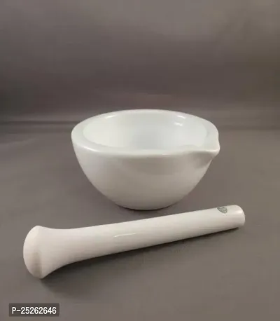 White Polished Ceramic Mortar And Pestle