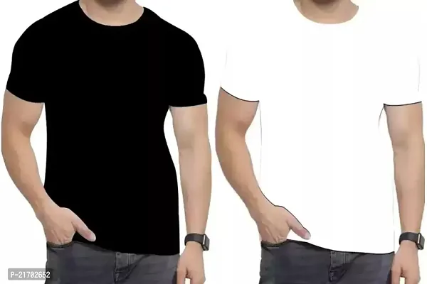 Classic Polyester Solid Tshirt for Men, Pack of 2-thumb2