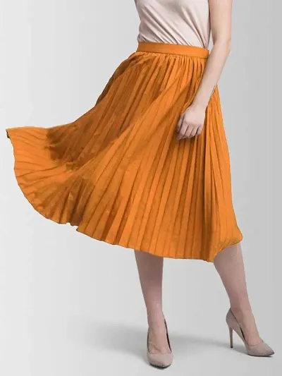 Fancy Solid Pleated Skirt for Women
