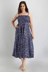 Women Fit and Flare Blue, White Dress-thumb1